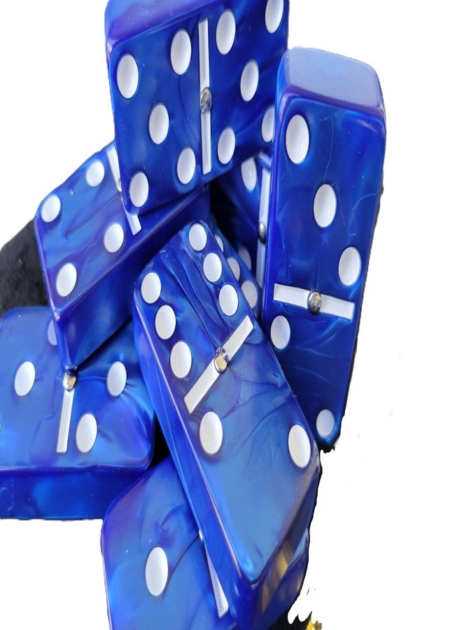 Marion Domino Double 6 Dark Blue Marbleized Tiles with Spinners, Jumbo Tournament Size in Black Elegant Velvet Bag - Image 3